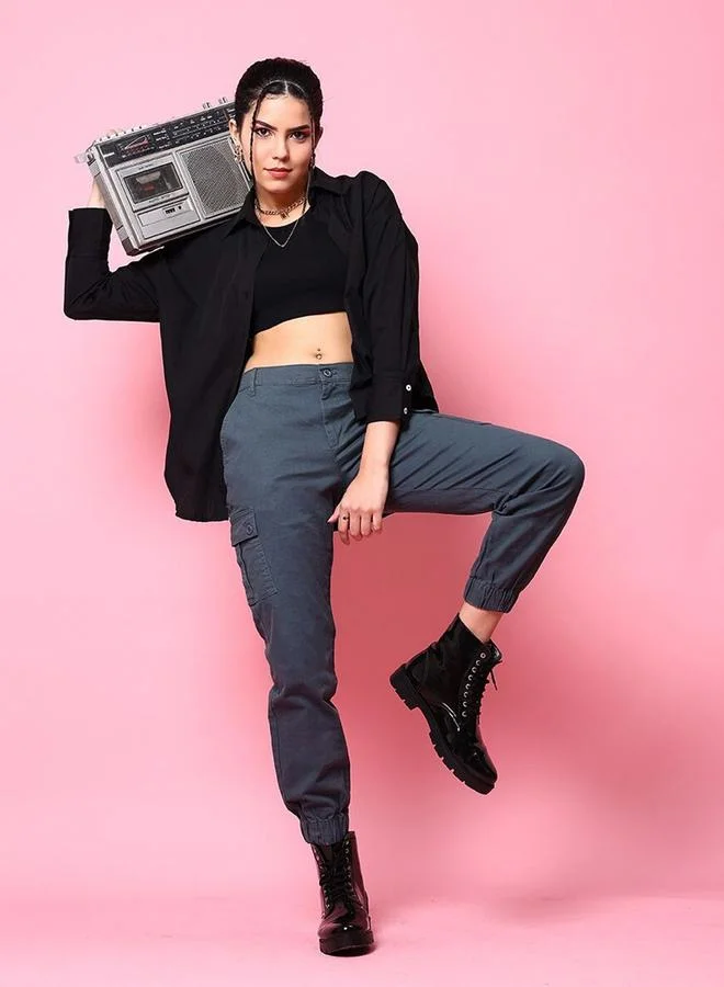 Freehand Freehand Women Black Cotton Oversized Shirt