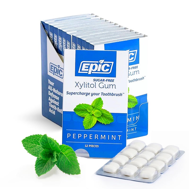 Epic 100 Xylitol Peppermint Chewing Gum  Sugar Free Aspartame Free Dental Gum  Supports Oral Health  Fresh Breath  12 Pieces Pack of 12 - Image 3