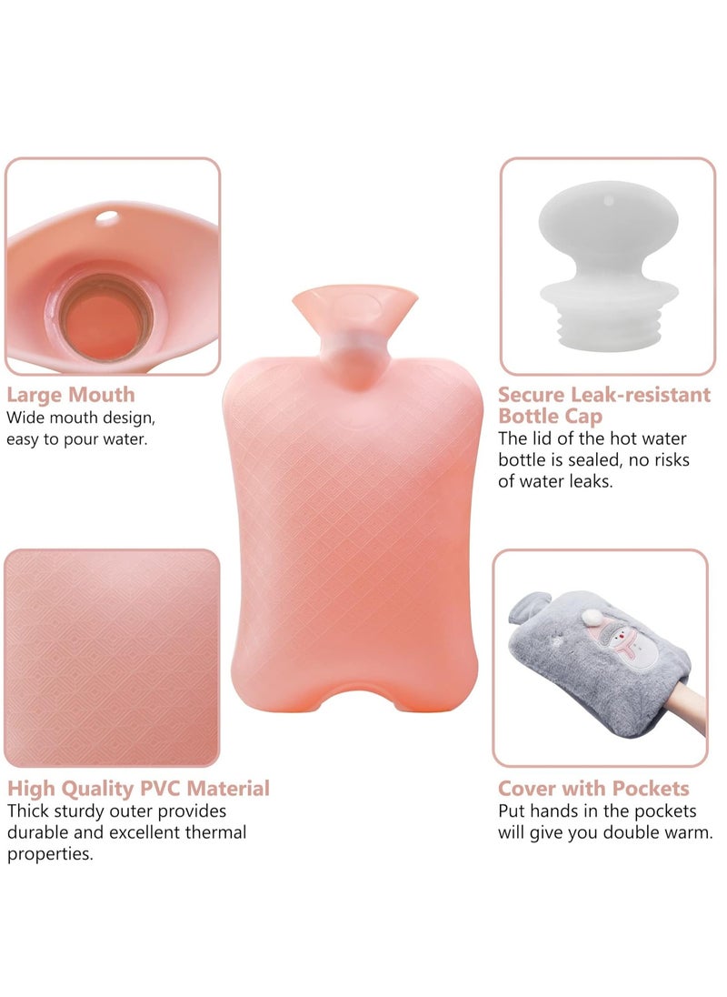 SYOSI - Hot Water Bottle with Cover 2L Large Hot Water Bottles with Warm Hand Pocket Hot Water Bag with Soft Fluffy Cover for Hands Feet Neck Back - Image 1