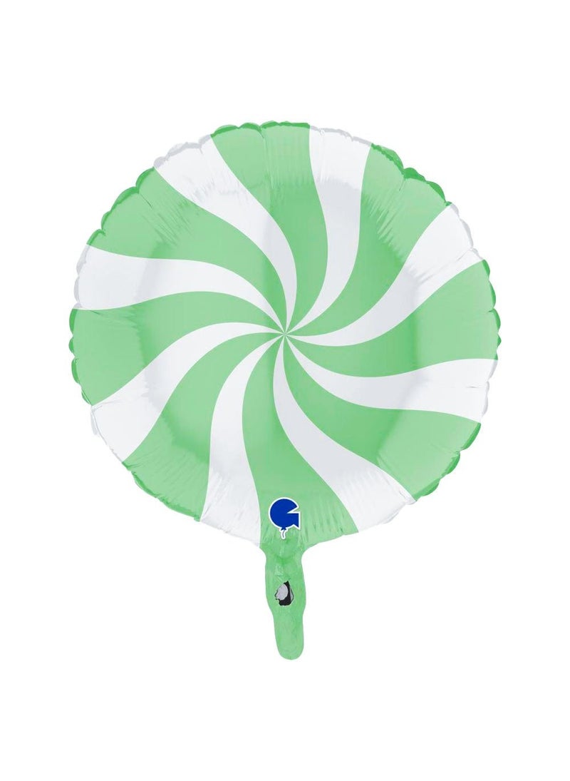 بالون دائري من رقائق معدنية بنمط دوامي، أخضر مطفي، أبيض، 45 سم