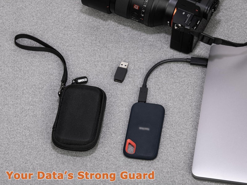Ginsco Ultra-Compact Case Exclusive for Sandisk Extreme Portable SSD E30/E61, Compatible with SanDisk Extreme Portable 500G/1TB/2TB/4TB/8TB, Hard Shell Travel Protective Case with Detachable Strap - Image 3