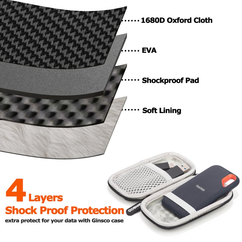 Ginsco Ultra-Compact Case Exclusive for Sandisk Extreme Portable SSD E30/E61, Compatible with SanDisk Extreme Portable 500G/1TB/2TB/4TB/8TB, Hard Shell Travel Protective Case with Detachable Strap - Image 4