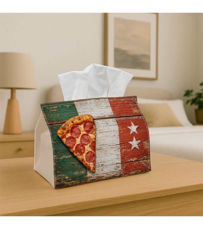 1pc Rustic Vintage Graphic Decorative Tissue Box Holder Pizza Flag Texture Design 7x4 3x5 1in 18x11x13cm For Home Kitchen Bathroom Party Decor Tissue Storage - Image 1