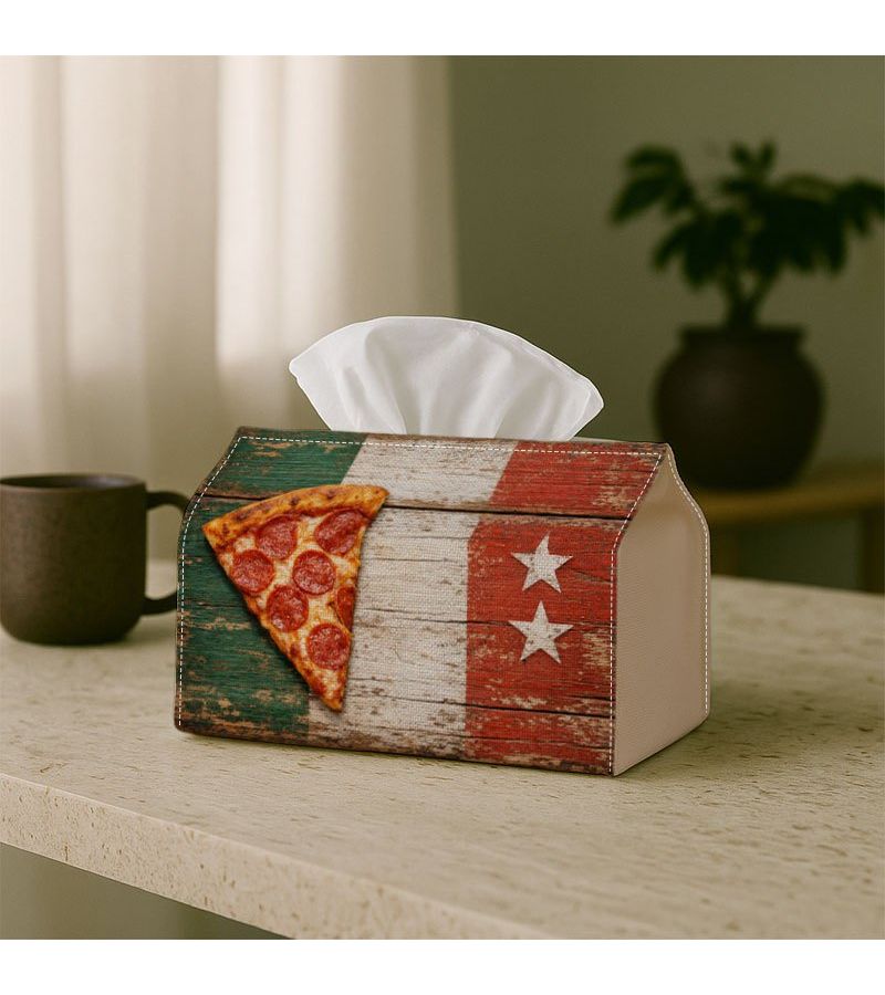 1pc Rustic Vintage Graphic Decorative Tissue Box Holder Pizza Flag Texture Design 7x4 3x5 1in 18x11x13cm For Home Kitchen Bathroom Party Decor Tissue Storage - Image 2