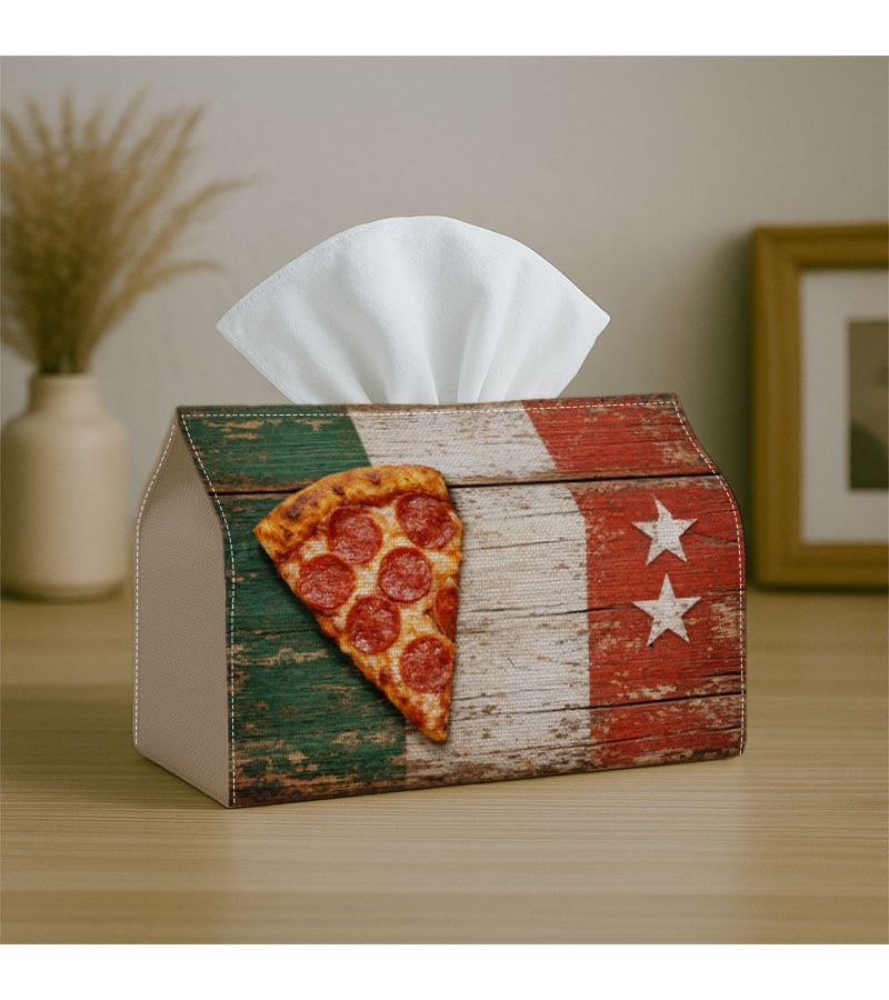 1pc Rustic Vintage Graphic Decorative Tissue Box Holder Pizza Flag Texture Design 7x4 3x5 1in 18x11x13cm For Home Kitchen Bathroom Party Decor Tissue Storage - Image 4