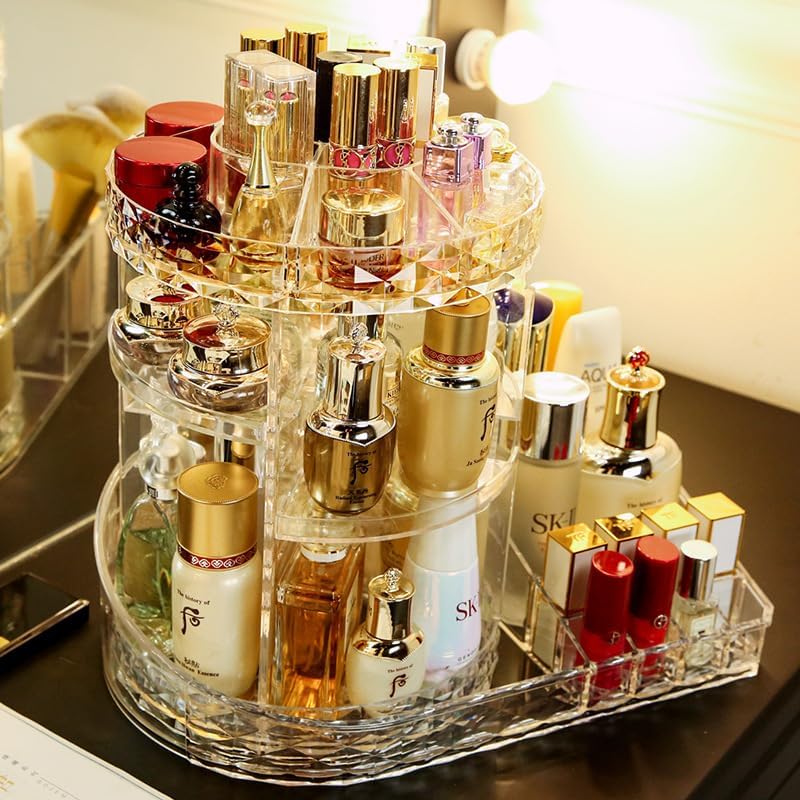 VBM Makeup Organizer Plastic Box Cosmetics Storage Display Holder With Drawers Portable Handle Fully Open Waterproof Dustproof Lid Great For Bathroom Dresser Countertop White - Image 1