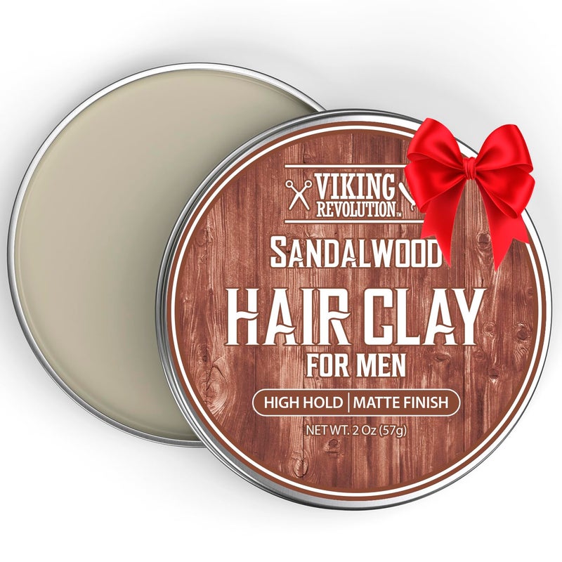 Viking Revolution Sandalwood Hair Clay for Men - Matte Finish Mens Hair Clay - Texturizing Clay Hair Product Men with Jojoba and Vitamin E - Clay Pomade for Men Effortless Hair Styling Cream (2 oz) - Image 1