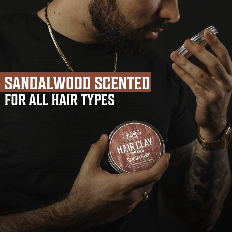 Viking Revolution Sandalwood Hair Clay for Men - Matte Finish Mens Hair Clay - Texturizing Clay Hair Product Men with Jojoba and Vitamin E - Clay Pomade for Men Effortless Hair Styling Cream (2 oz) - Image 3