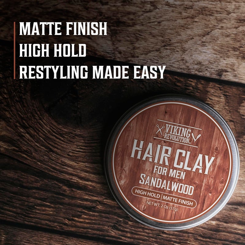 Viking Revolution Sandalwood Hair Clay for Men - Matte Finish Mens Hair Clay - Texturizing Clay Hair Product Men with Jojoba and Vitamin E - Clay Pomade for Men Effortless Hair Styling Cream (2 oz) - Image 2