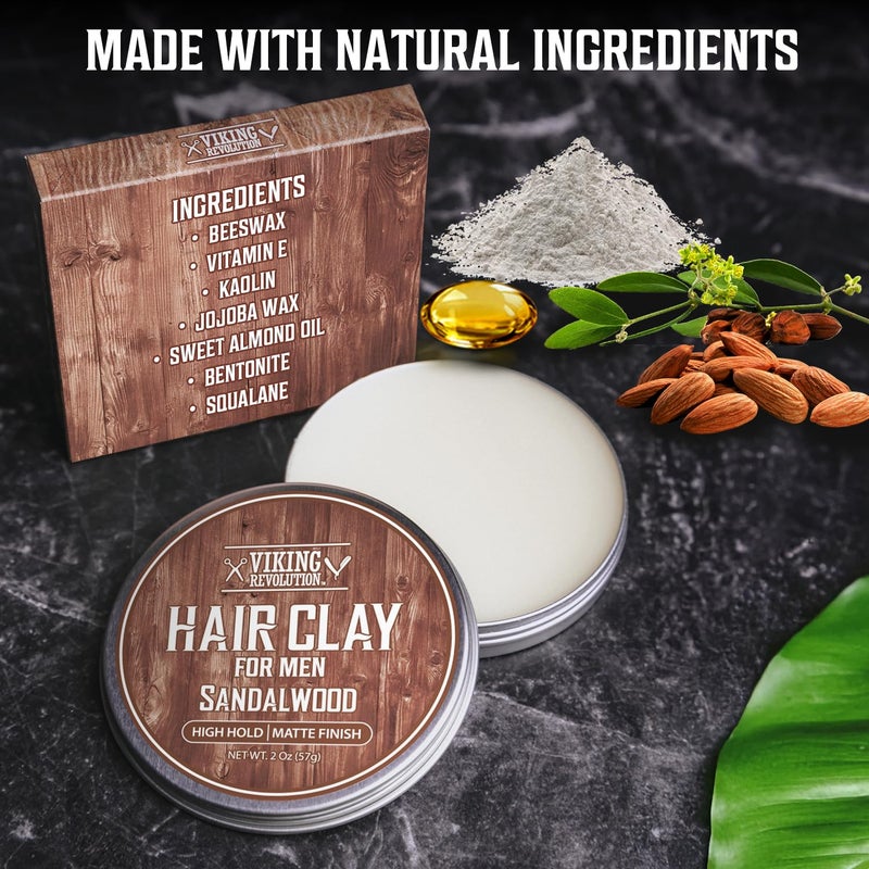 Viking Revolution Sandalwood Hair Clay for Men - Matte Finish Mens Hair Clay - Texturizing Clay Hair Product Men with Jojoba and Vitamin E - Clay Pomade for Men Effortless Hair Styling Cream (2 oz) - Image 5
