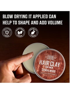 Viking Revolution Viking Revolution Sandalwood Hair Clay for Men - Matte Finish Mens Hair Clay - Texturizing Clay Hair Product Men with Jojoba and Vitamin E - Clay Pomade for Men Effortless Hair Styling Cream (2 oz)  - Image 2