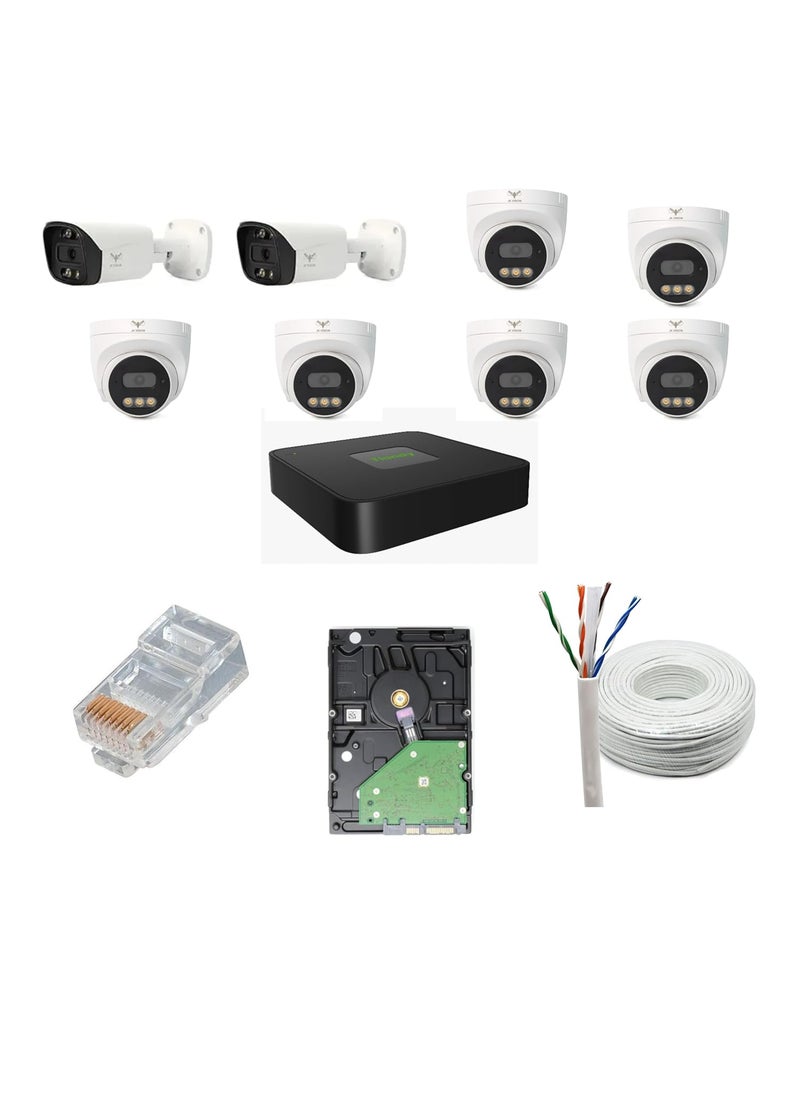 JK Vision JK Vision 5MP CCTV IP Camera Full Set 2 Bullet 6 Dome 8 Channel NVR with inBuilt POE 2TB Hard Disk Cat6 Cable 100 Meter 16 RJ45 Connector  - Image 1