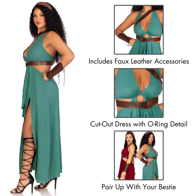 Leg Avenue Womens 4 Piece Warrior Maiden Costume, SMALL, Green - Image 2