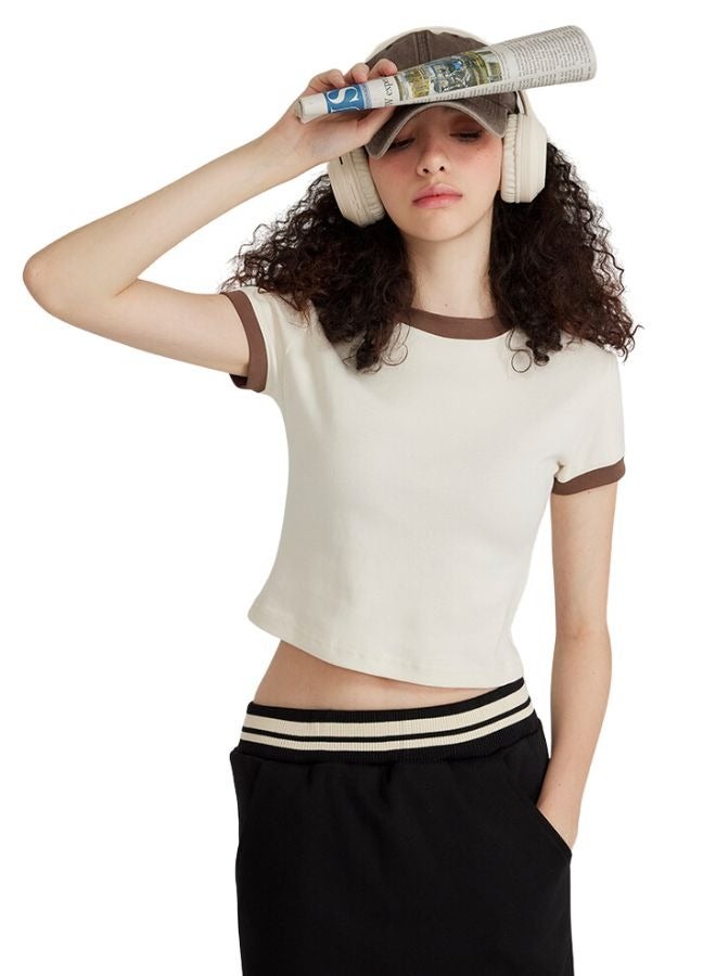Mei Stylish Womens Crew Neck Short Sleeve Plain Crop Top T-shirt  - Image 4