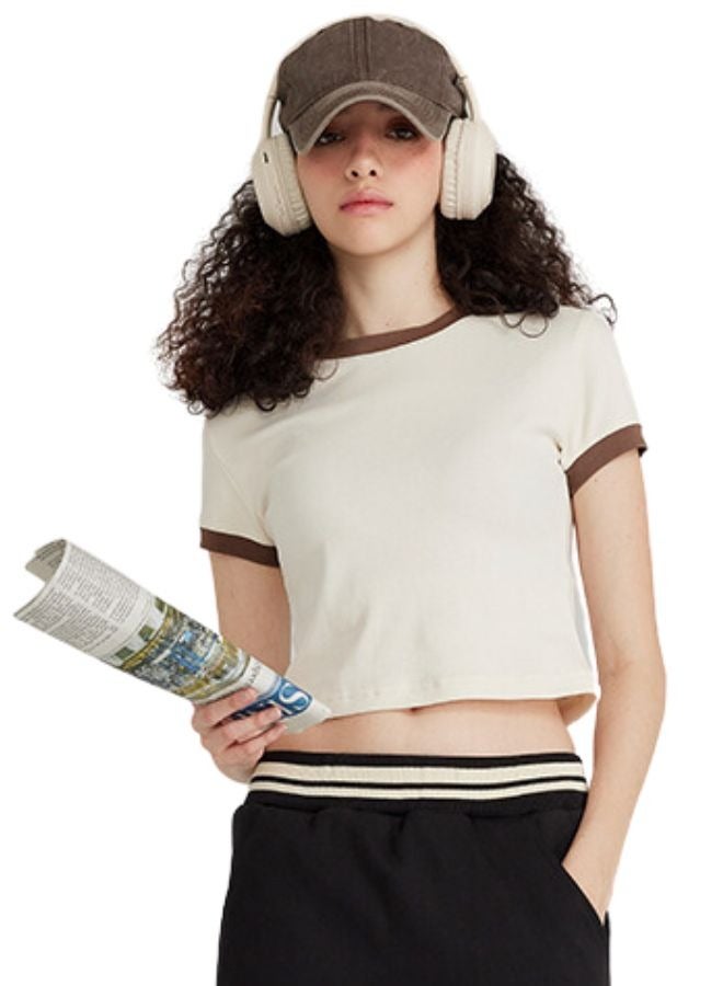 Mei Stylish Womens Crew Neck Short Sleeve Plain Crop Top T-shirt  - Image 1