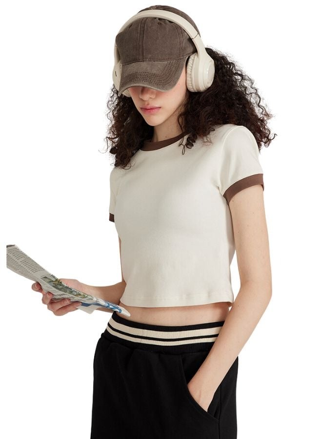 Mei Stylish Womens Crew Neck Short Sleeve Plain Crop Top T-shirt  - Image 2