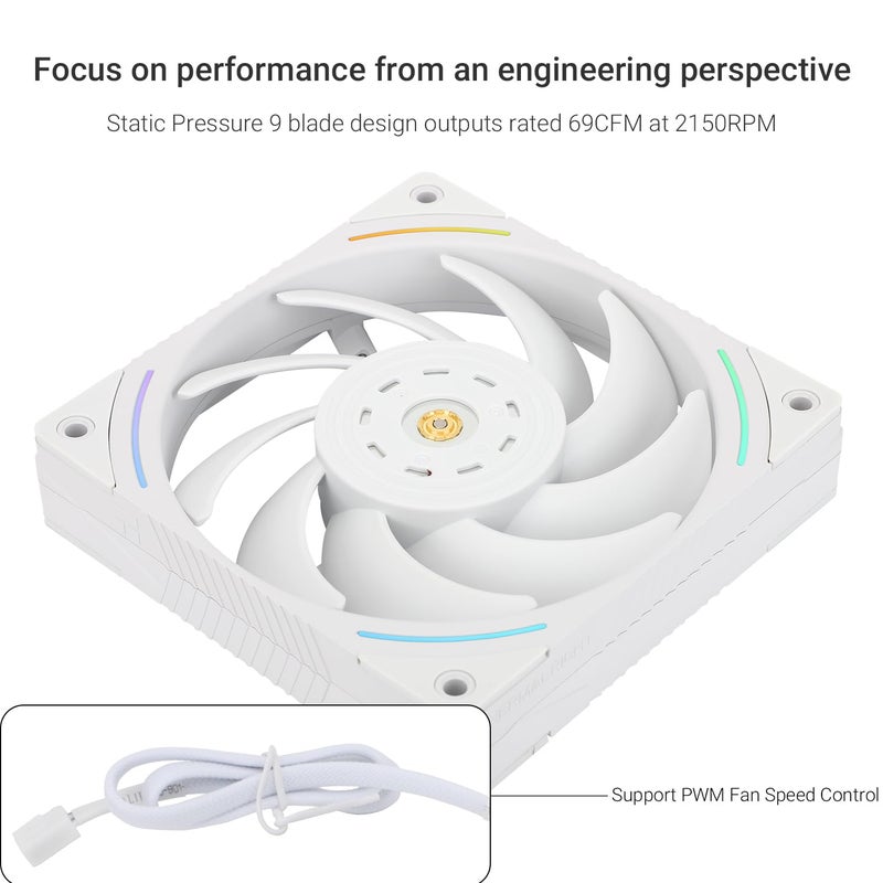 Thermalright TL-K12W, Computer Case Fan,High Performance 120mm PWM Cooler Fan,PC PWM Silent Fan with 2150RPM Speed, White CPU Cooling Fan - Image 3
