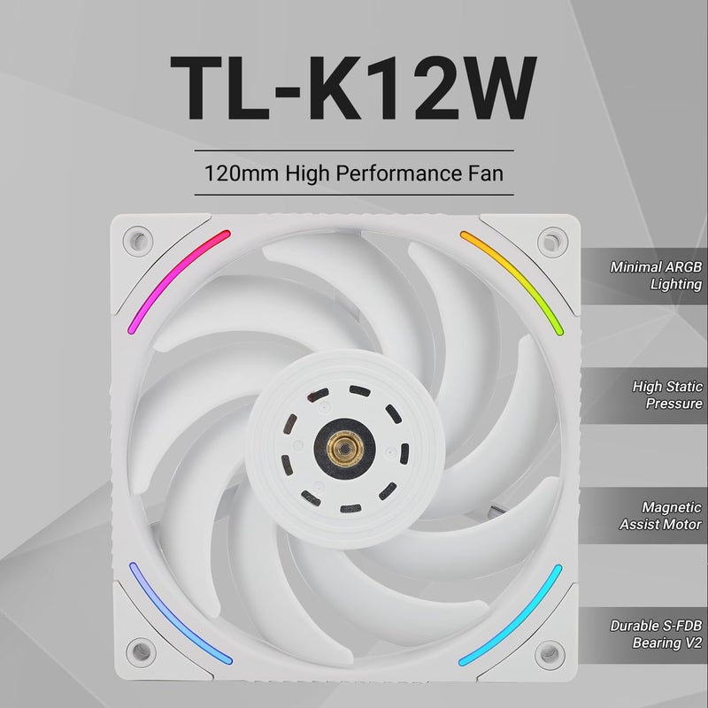 Thermalright TL-K12W, Computer Case Fan,High Performance 120mm PWM Cooler Fan,PC PWM Silent Fan with 2150RPM Speed, White CPU Cooling Fan - Image 2