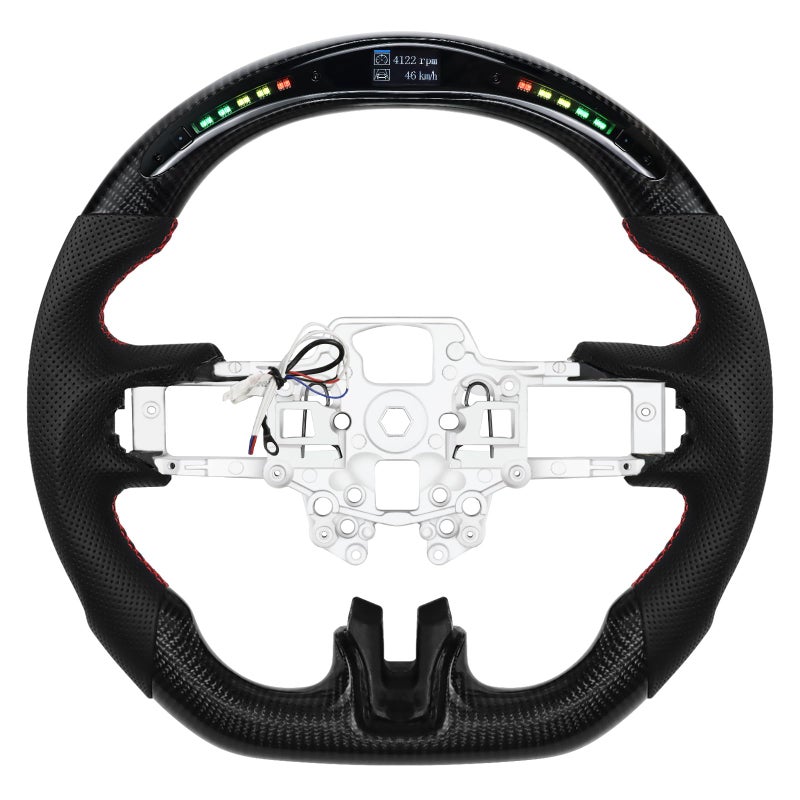 LOSCHEN Carbon Fiber Steering Wheel for Ford Mustang V6GTShelby GT500 20182023 Real Carbon Fiber Nappa Perforated Leather LED Display Shift Indicator Steering Wheel for Mustang 20182023