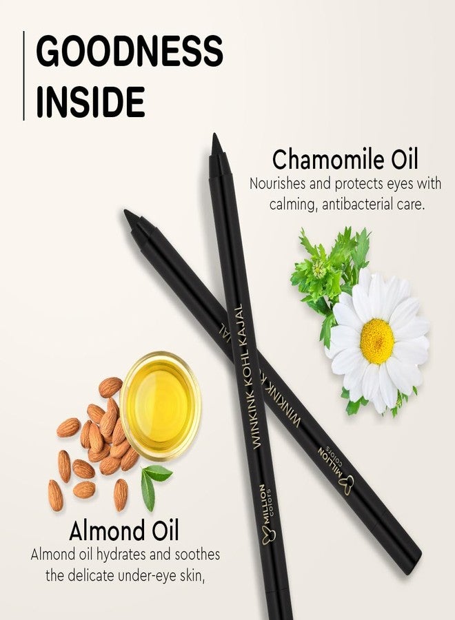 Million Colors Waterproof Wink Ink Kohl Kajal | Infused with Chamomile and Almond Oil | Smudge Proof & Long-Lasting | One Swipe Application - Rich Color Payoff | Stays Upto 24HR - Image 5