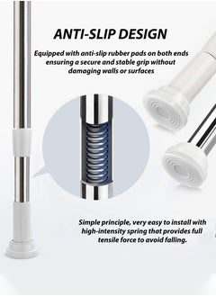 Toshionics Adjustable Telescopic Curtain Rod Rust-Resistant Aluminum 110cm to 200cm Extendable Non-Slip Tension Rod for Shower Closet Balcony & Living Room No Drilling Required  - Image 3