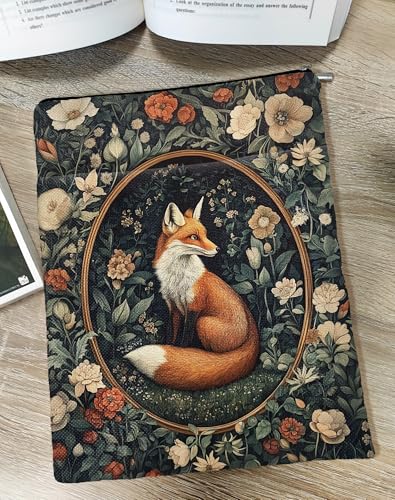 MQPPKJ Vintage Flower Fox William Morris Book Sleeve for Book Lovers, Bookish Book Protector with Zipper, Washable Fabric Book Cover for Paperbacks & Hardcovers,11.4 x 9.1Inches (White Flower-Fox, Medium) - Image 3