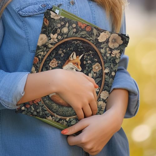 MQPPKJ Vintage Flower Fox William Morris Book Sleeve for Book Lovers, Bookish Book Protector with Zipper, Washable Fabric Book Cover for Paperbacks & Hardcovers,11.4 x 9.1Inches (White Flower-Fox, Medium) - Image 5