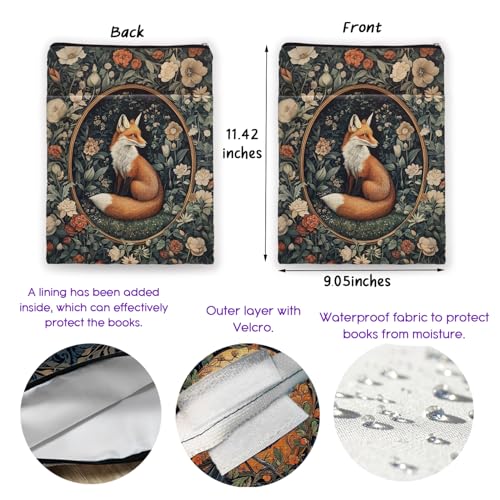 MQPPKJ Vintage Flower Fox William Morris Book Sleeve for Book Lovers, Bookish Book Protector with Zipper, Washable Fabric Book Cover for Paperbacks & Hardcovers,11.4 x 9.1Inches (White Flower-Fox, Medium) - Image 4