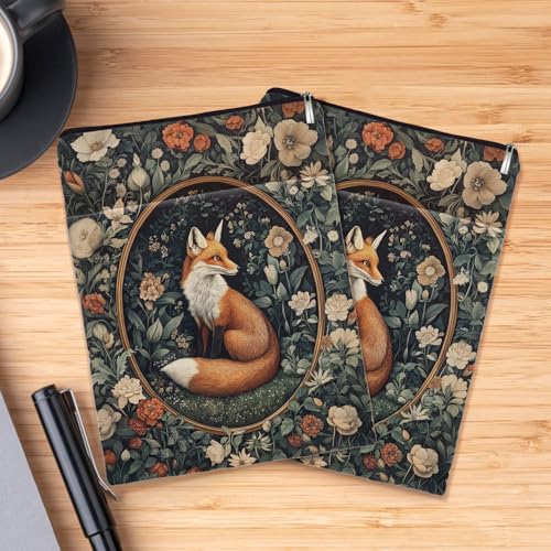 MQPPKJ Vintage Flower Fox William Morris Book Sleeve for Book Lovers, Bookish Book Protector with Zipper, Washable Fabric Book Cover for Paperbacks & Hardcovers,11.4 x 9.1Inches (White Flower-Fox, Medium) - Image 2