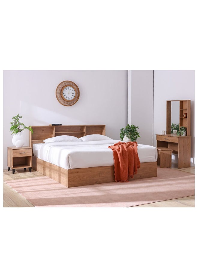 طقم سرير ملكي جديد 180x200 مع طاولة جانبية، خزانة، مرآة وكرسي - أثاث غرفة نوم من خشب البلوط - أطقم غرف نوم ملكية أنيقة لتزيين المنازل الحديثة - ضمان لمدة 2 سنة - ماليزيا