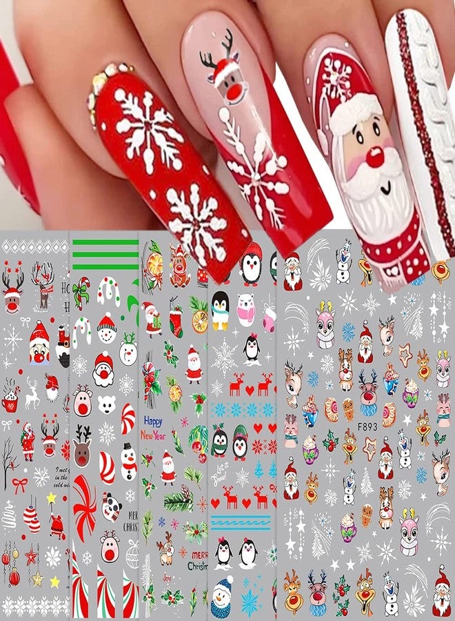Tyemp Christmas Nail Stickers, Christmas Nail Art Decals Snowflakes Snowmen Santa Claus Reindeer Bell Xmas Nail Design 3D Self-Adhesive Winter Nail Decals for Women Girls(5 Sheets) - Image 1