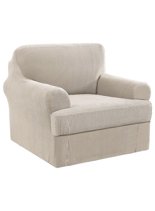 H.VERSAILTEX Stretch 2 Piece Chair Covers For Armchair Chair Covers For Living Room Furniture Cover Suit For T Cushion/Box Cushion, Jacquard Fabric Small Checks(Armchair-Oversized, Island Fossi) - Image 3