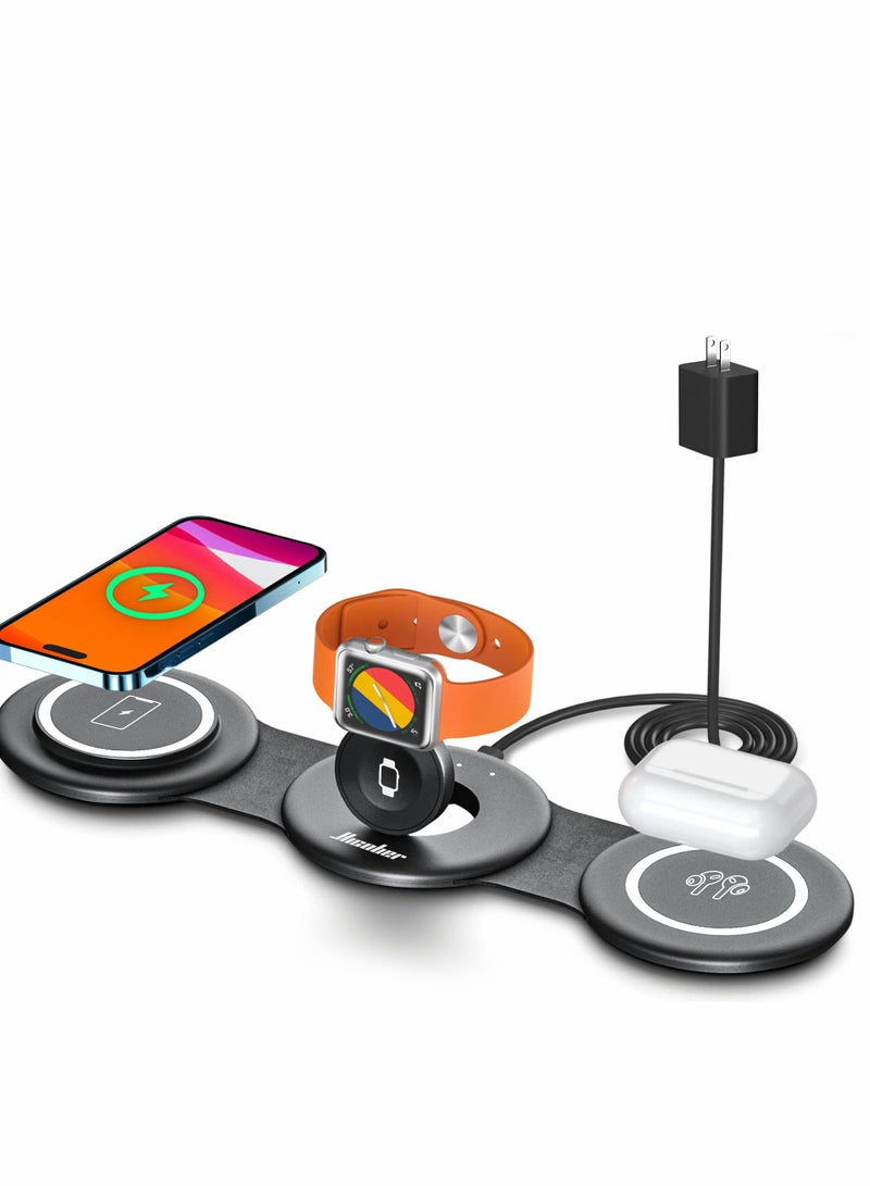 SYOSI 3 in 1 Wireless Charging Station, Magnetic Foldable Charger Stand Wireless Charging Pad Fast Charging Station for iPhone 14/13/12/Pro/Max, Charging Dock for Apple Watch Series, AirPods 3/2/Pro-White - Image 1
