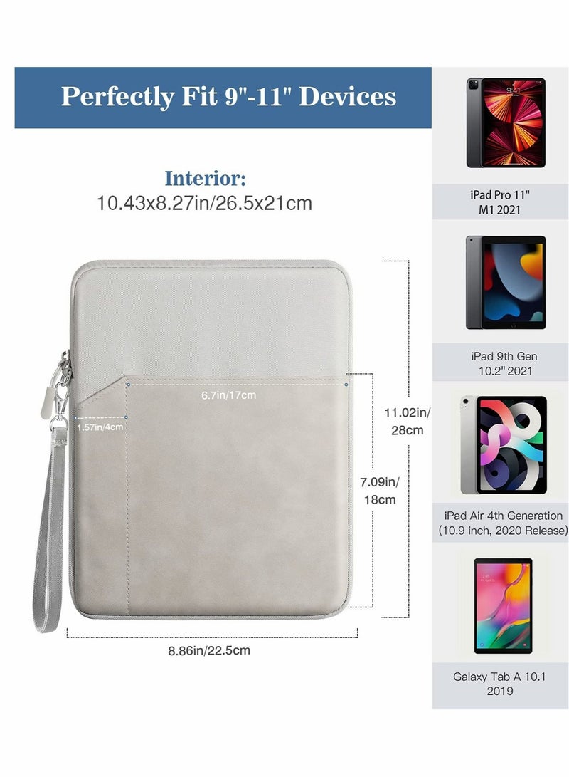 Captaintech 9-11 Inch Tablet Sleeve Bag Carrying Case for iPad Pro 11 2021-2018, Air 5/4 10.9, 10.2, Galaxy Tab A8 10.5, Tab S8 11", Surface Go 2, 1, Protective with Pocket, Light Gray - Image 2