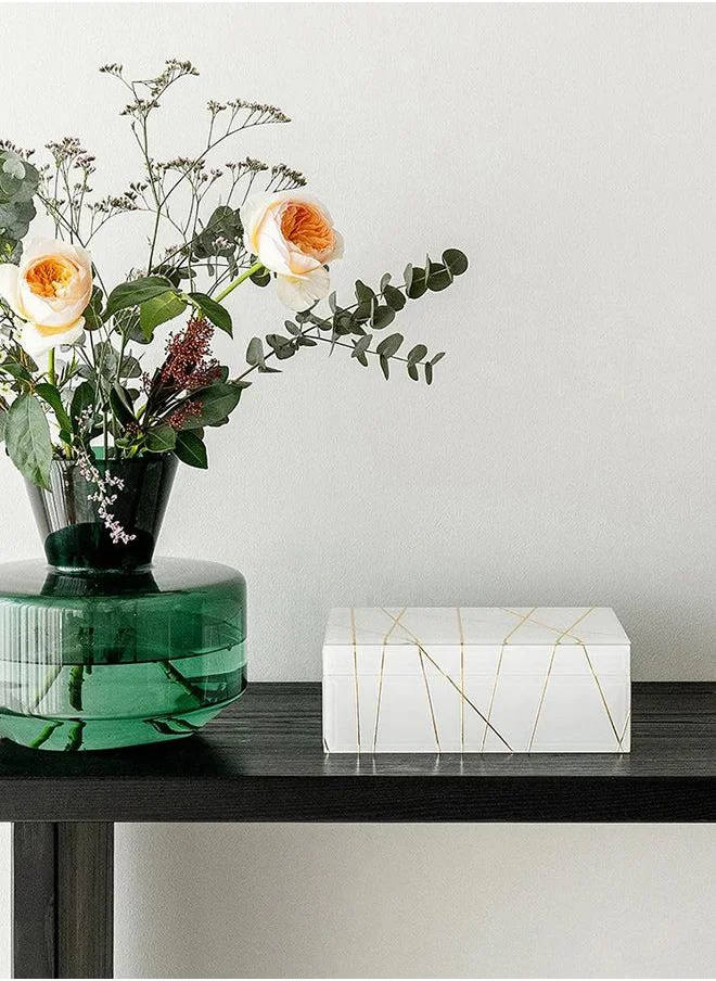 KNOT HOME Gilda Cornell Bevelled Glass Box with Gold Accents Knot Home Designer Accessory for Bedroom Living Dining Room Office Area Décor