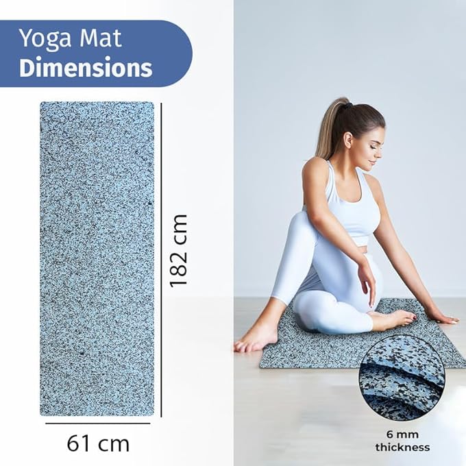 YOGARISE حصيرة يوغا مضادة للانزلاق بسماكة 6 مم مع حقيبة حمل لصالة الألعاب الرياضية المنزلية والتمارين الخارجية، مقاومة للماء، فائقة النعومة، سهلة الطي (أزرق رخام) - Image 4