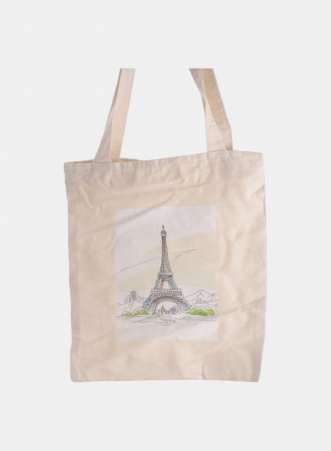 Akher el Ankoud Eiffel Tower print zip-up linen tote bag  - Image 1