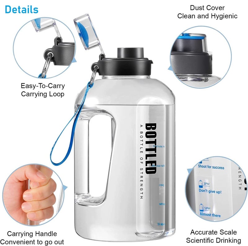 Drofail 2000 Ml 2500 Ml Sports Gallon water Bottle Motivational Time Marking Leak Proof Thunder for Fridge for Traveling Sports Gym Camping Hiking White - Image 4