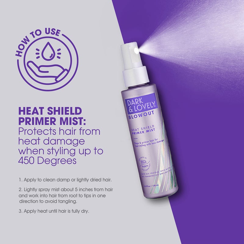 SOFT SHEEN SoftSheen-Carson Dark and Lovely Blowout Heat Shield Hair Primer, Blow Dry Spray & Heat Protectant with Castor Oil, For Curly & All Hair Types, 4.4 fl oz - Image 2