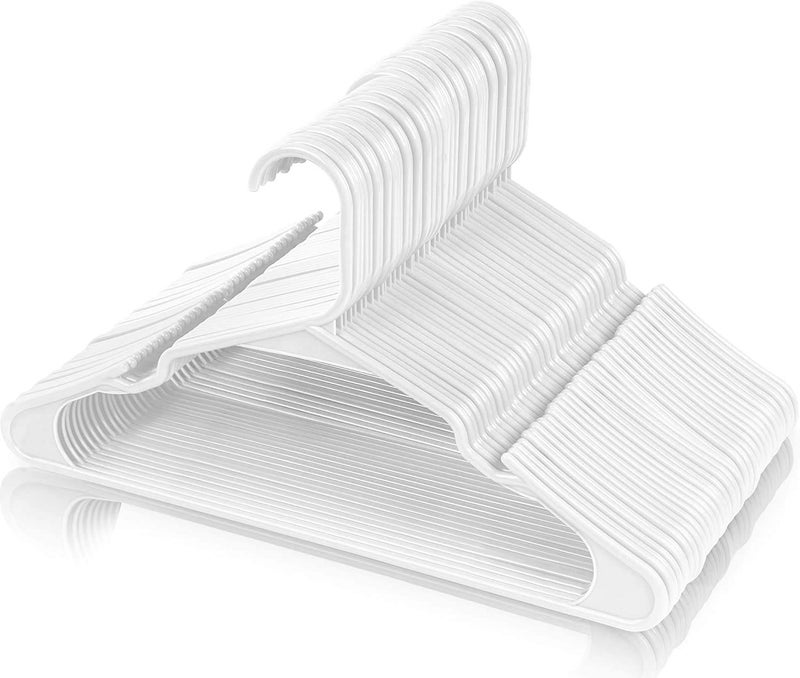 PROTOWARE 48 Pieces Clothe Hangers for Wardrobe - Space Saving Cupboard Storage Organizer - Plastic Hanger Set for Saree, Shirt, Dress (White) - Image 1