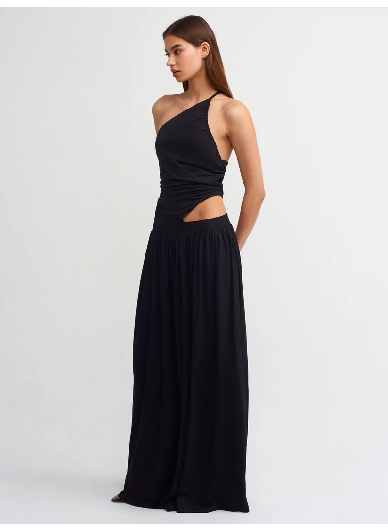 ديلفين 90726 Window Detailed Long Dress-Black