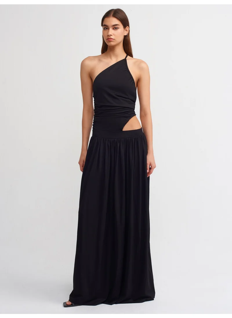 ديلفين 90726 Window Detailed Long Dress-Black