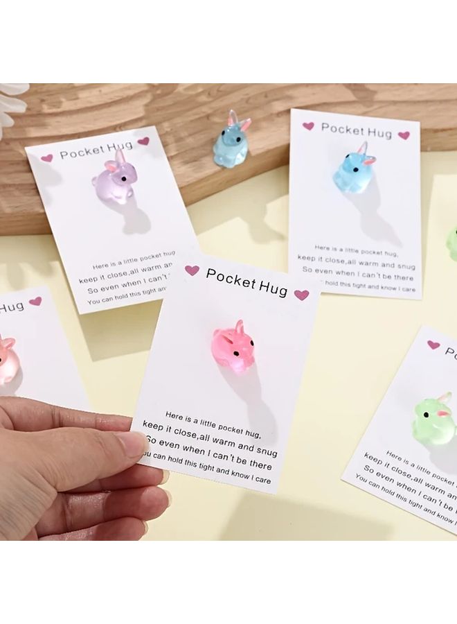 10pcs Glow In The Dark Easter Bunny Pocket Hugs With Inspirational Cards Random Color - Image 1