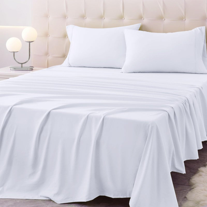 Homilay King Size Bed Sheet Set - 4 Piece Soft Microfiber Sheets with Deep Pockets  Cooling Technology  and Wrinkle-Free Pillowcase. Hotel-Quality  Durable Bedding  Brilliant White - Image 1