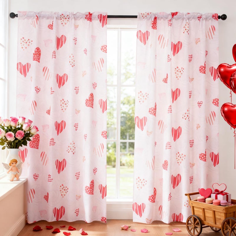 youleyar Valentine's Day Curtains for Living Room, 84 Inch Length Red Heart Rose Printed Pattern Curtain, Rod Pocket Window Drapes Decorations for Bedroom Dining Room Drapes, 52W x 84L - Image 1