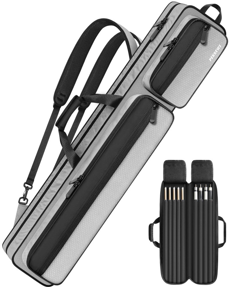 PEKREWS Pool Cue Case 4x5, Pool Stick Case with Multiple Pockets Holds 4 Butts 5 Shafts, Sturdy Pool Stick Bag with Adjustable Shoulder Straps, Billiard Cue Backpack Soft Padded for Women and Girls - Image 1