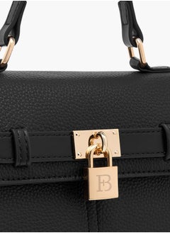 Flora Bella By Shoexpress Women Monogram Print Satchel Bag with Grab Handle and Button Closure  - Image 4