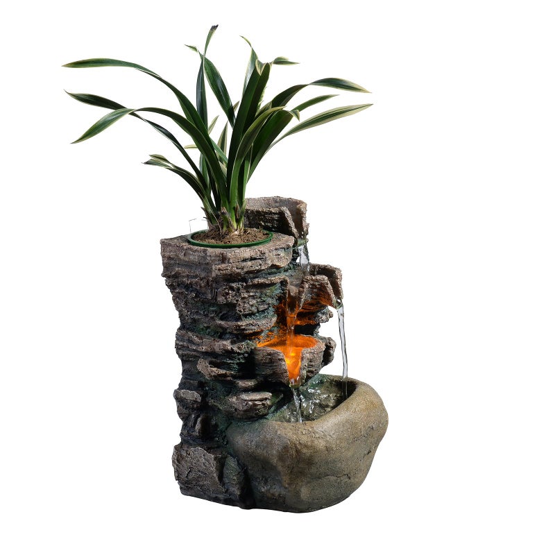 Haobos Indoor Fountain 4Bowl Rockery Soothing Sound Tabletop Fountains HomeOffice Decor with a Small Plastic Pot to Grow The Plant by YourselfAutomatic Watering