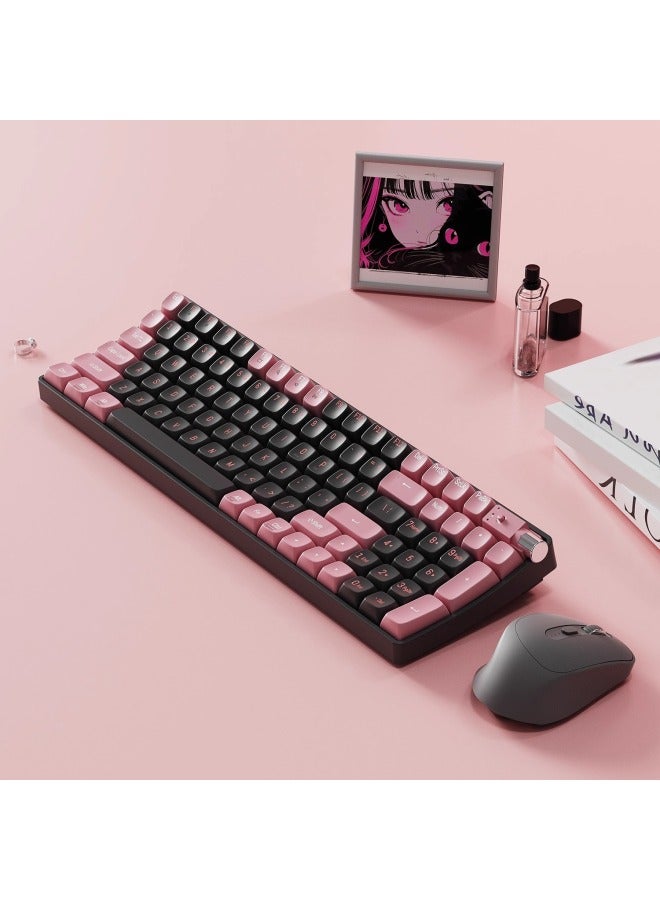 New Product Dream Family Small Warped Bluetooth Mechanical Keyboard Mouse Suit Wireless Multi-mode Girls High Color Value Computer Office