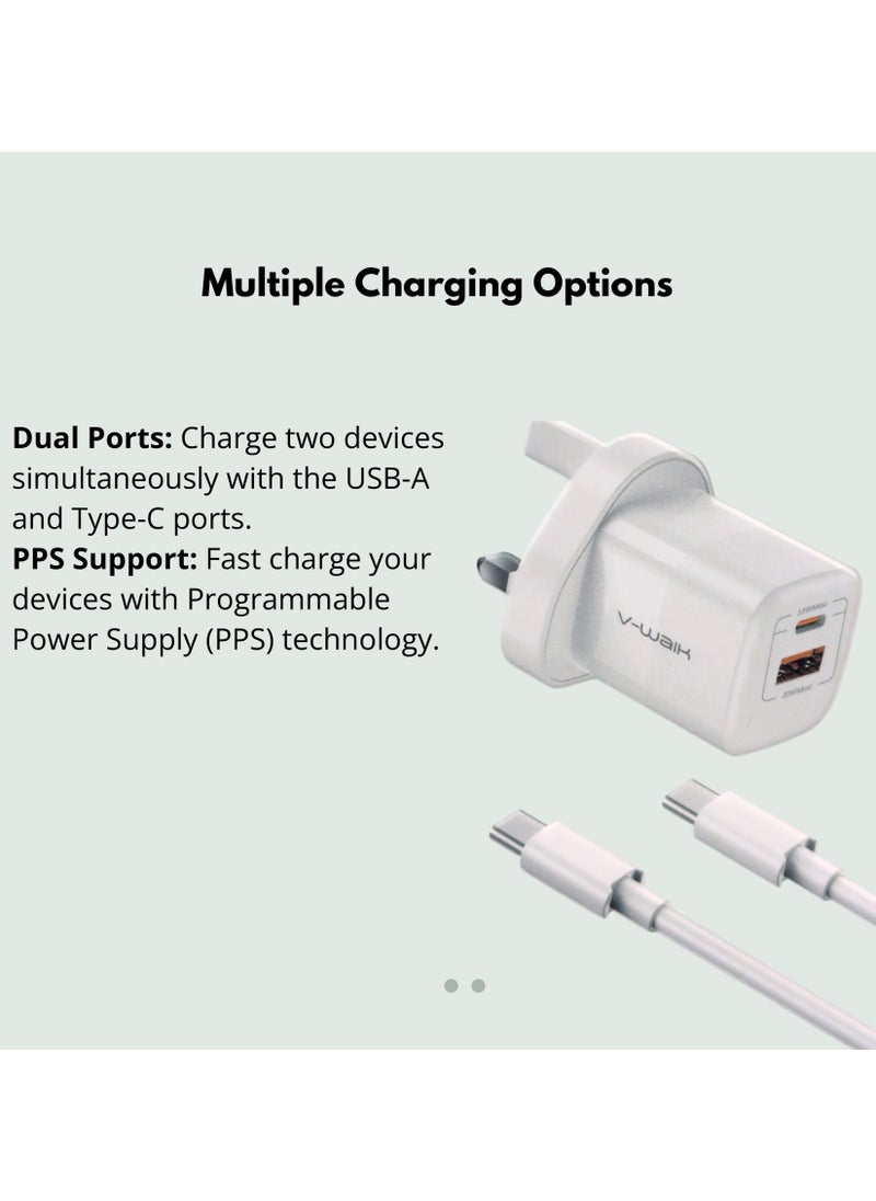 V-Walk - 33W Gan Fast Charger + Type-C Cable included, Compact & Powerful, PD + QC 3.0 port, smart adaptive charging, ultra-compact design, and advanced safety features. - Image 1